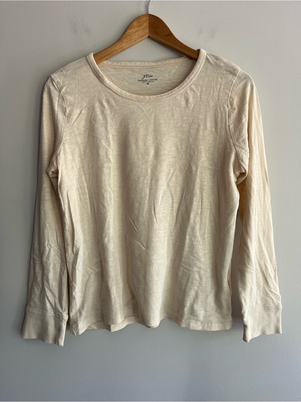 J. Crew Cream Vintage Cotton Crewneck Long Sleeve Tee Medium